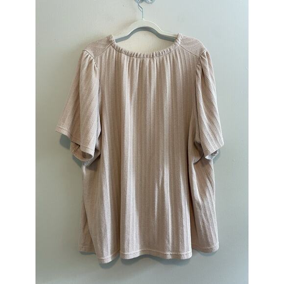 Madewell Size 4X Blush Pink Textured Cotton Blend Top Tie Keyhole - Picture 2 of 6